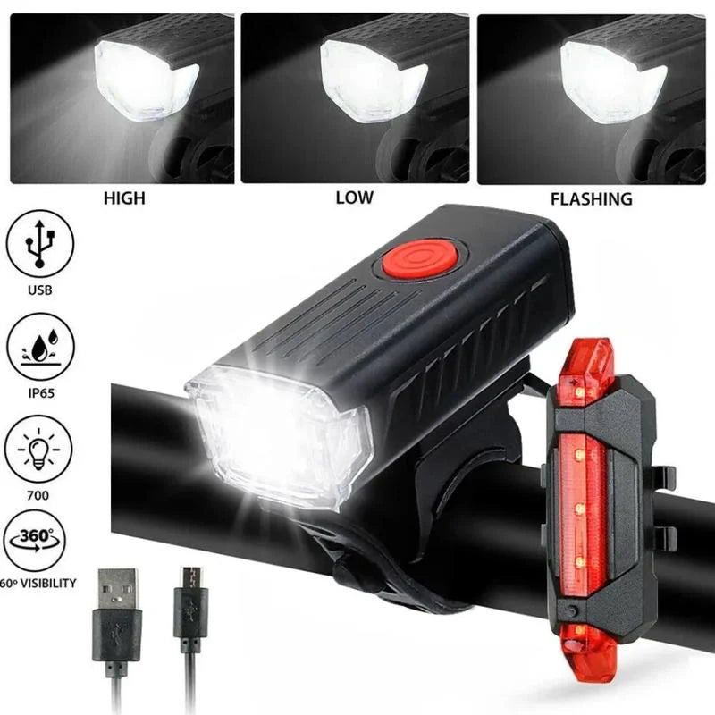 Light up Your Ride! 🔦🚴♂️ USB Rechargeable LED Bike Headlight & Tail Light Combo! #Cyclingessentials #Bikesafety