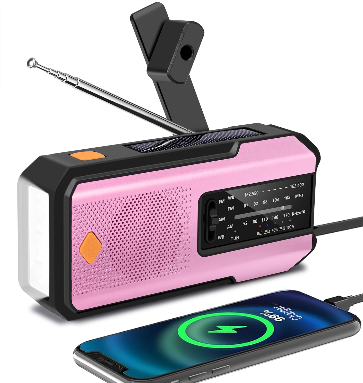 Emergency Hand Crank Radio with 3 LED Flashlight, AM/FM/NOAA Portable Weather Radio with Phone Charger, Solar Powered USB Charged Radio for Indoor Outdoor Camping, SOS Alarm (WB01 Blue)