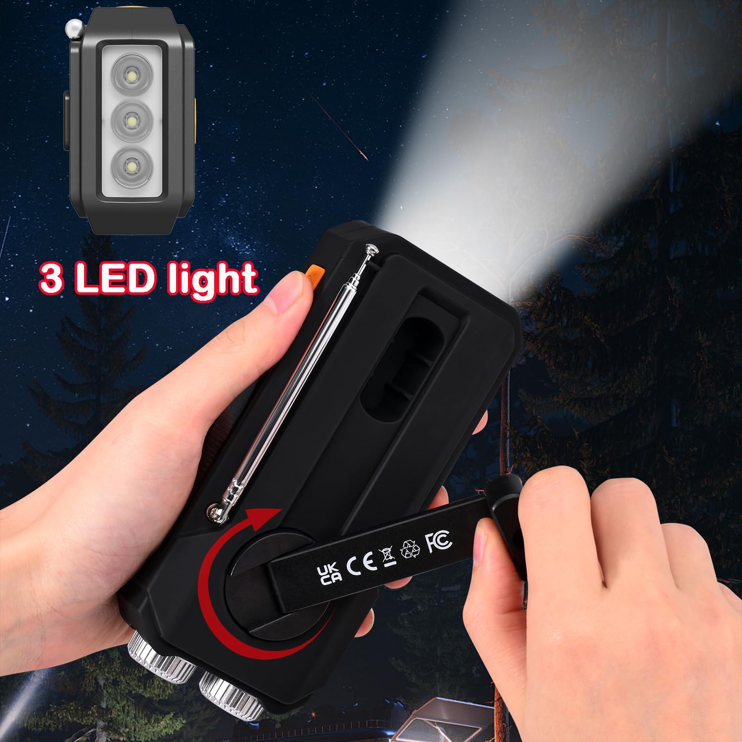 Emergency Hand Crank Radio with 3 LED Flashlight, AM/FM/NOAA Portable Weather Radio with Phone Charger, Solar Powered USB Charged Radio for Indoor Outdoor Camping, SOS Alarm (WB01 Blue)