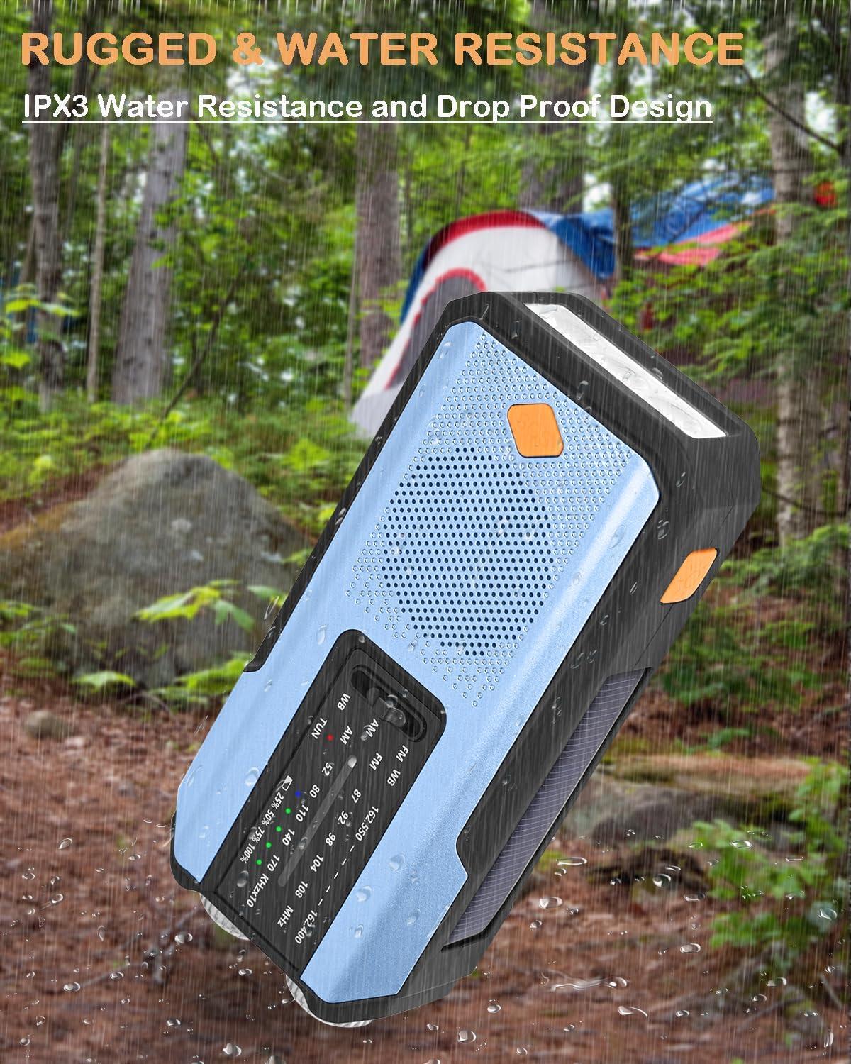 Emergency Hand Crank Radio with 3 LED Flashlight, AM/FM/NOAA Portable Weather Radio with Phone Charger, Solar Powered USB Charged Radio for Indoor Outdoor Camping, SOS Alarm (WB01 Blue)