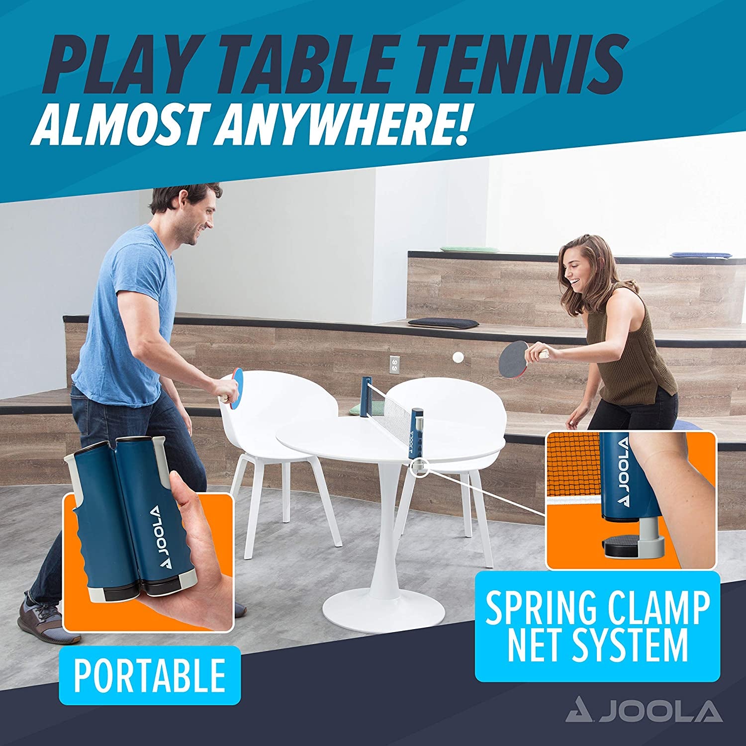 Retractable Ping Pong Net for Any Table - Portable Table Tennis Net and Post Set Stretches 5.75' & Clamps up to 2" Thick - Optional Racket and Ball Set, Games for Family