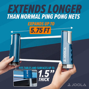 Retractable Ping Pong Net for Any Table - Portable Table Tennis Net and Post Set Stretches 5.75' & Clamps up to 2" Thick - Optional Racket and Ball Set, Games for Family