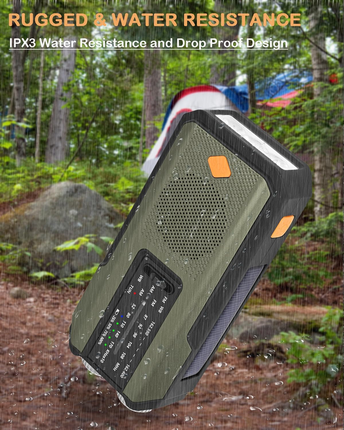 Emergency Hand Crank Radio with 3 LED Flashlight, AM/FM/NOAA Portable Weather Radio with Phone Charger, Solar Powered USB Charged Radio for Indoor Outdoor Camping, SOS Alarm (WB01 Green)