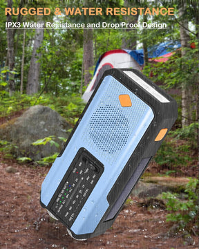 Emergency Hand Crank Radio with 3 LED Flashlight, AM/FM/NOAA Portable Weather Radio with Phone Charger, Solar Powered USB Charged Radio for Indoor Outdoor Camping, SOS Alarm (WB01 Blue)