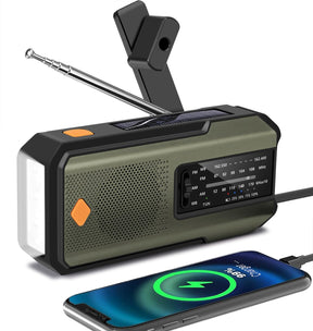 Emergency Hand Crank Radio with 3 LED Flashlight, AM/FM/NOAA Portable Weather Radio with Phone Charger, Solar Powered USB Charged Radio for Indoor Outdoor Camping, SOS Alarm (WB01 Green)