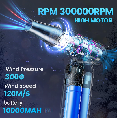 Mini Blower Turbo Fan 300,000 RPM: High-power electric duster for keyboards, PCs, cars & more—replaces compressed air cans for efficient cleaning