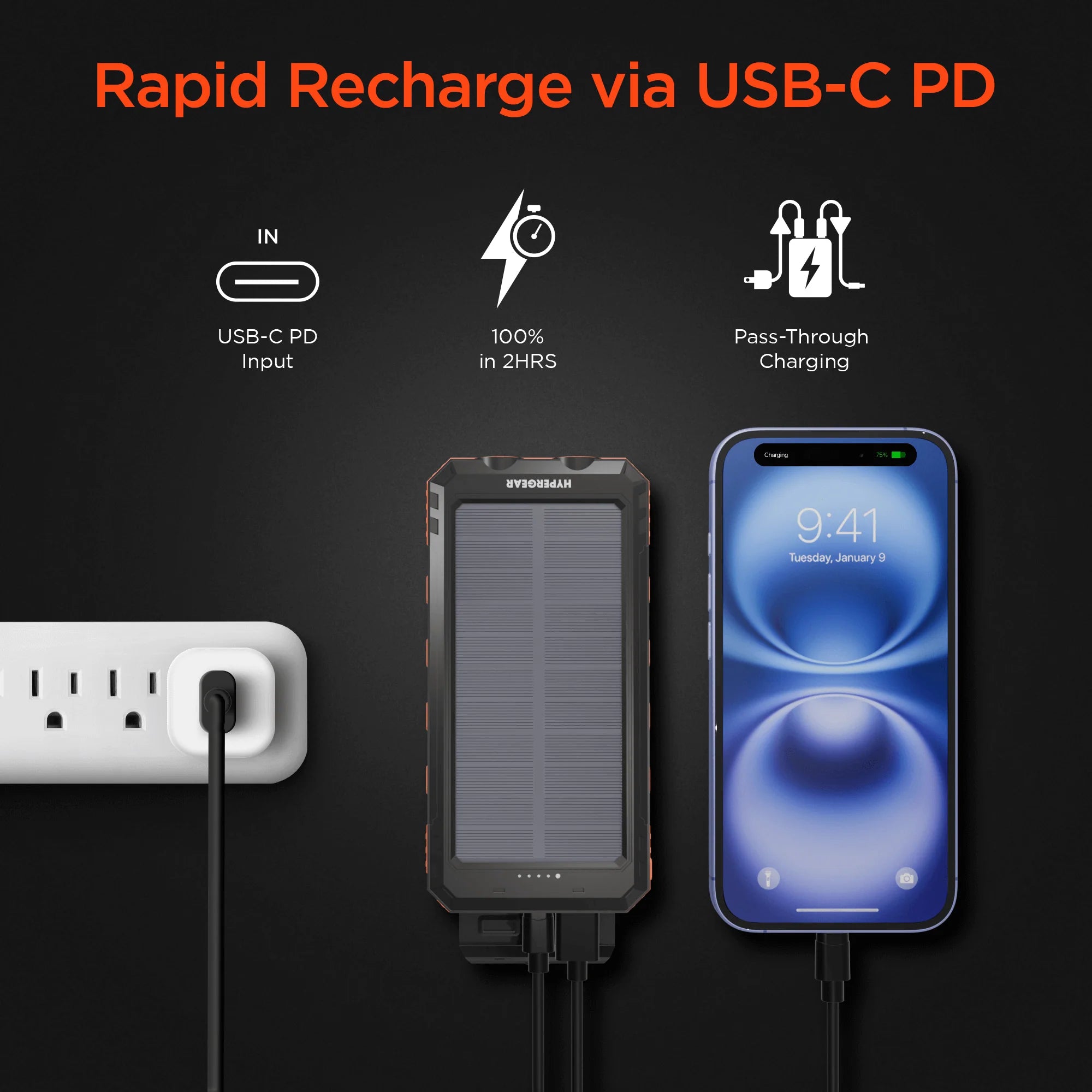 Hypergear Solpro 10K Fast Charge Solar 10000Mah PD Power Bank