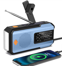 Emergency Hand Crank Radio with 3 LED Flashlight, AM/FM/NOAA Portable Weather Radio with Phone Charger, Solar Powered USB Charged Radio for Indoor Outdoor Camping, SOS Alarm (WB01 Blue)